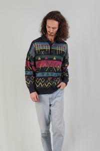 '80s Multicolour Pattern Knit Sweater