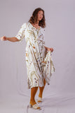 Long White Dress with Natural Print