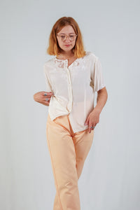 White Perforated Blouse