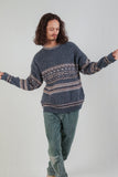 Grey & Blue Vintage Pattern Knit Pullover