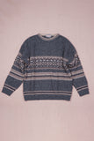 Grey & Blue Vintage Pattern Knit Pullover