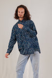 Sea-blue Patterned Flanel Shirt