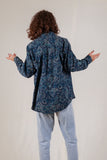 Sea-blue Patterned Flanel Shirt